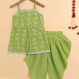 The Magic Wand Girls Floral Printed Shoulder Straps Pure Cotton Kurti With Dhoti Pants-picture-36