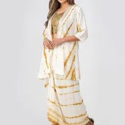 Bindigasm Shibori Printed Round Neck Sleeveless Top With Jacket & Skirt image 3