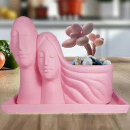 LASAKI Pink Ceramic Planter With Plate image 3