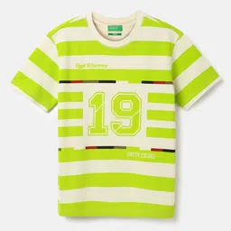 United Colors of Benetton Boys Striped V-Neck Pure Cotton Applique T-shirt-image-53