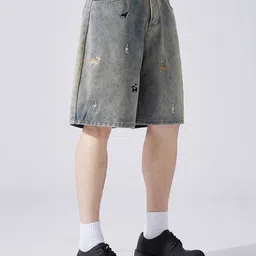 StyleCast x Revolte Men Printed Low-Rise Regular Fit Denim Shorts-picture-19