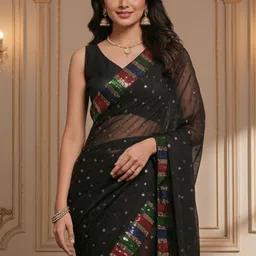 Anouk Rustic Embellished Sequinned Poly Georgette Heavy Work Saree image 3