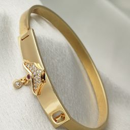 ZENEME Women Gold-Plated American Diamond Cuff Bracelet-picture-0