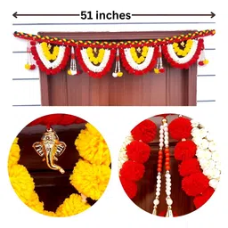 SATVIK CREATIONS Red & Yellow Pom Pom Thoran Festive Decor image 5