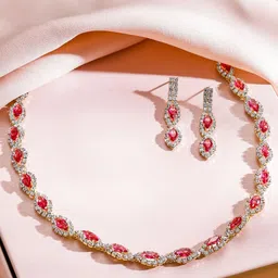 Rubans 18K Gold-Plated Crystals & American Diamond Studded Jewellery Set-image-88