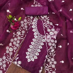 Leeza Store Graceful Organza Embroidered Suit Set with Matching Dupatta-image-26