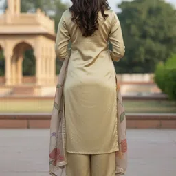 ejoty fashion Women Solid Regular Kurta with Palazzos & With Floral Printed Dupatta image 2