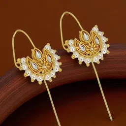 FEMMIBELLA Gold-Plated Kundan Studded and Artificial Beaded Crescent Shaped Ear Cuffs-image-57