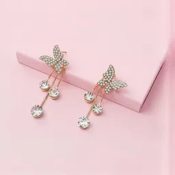 Zaphariq Gold Plated Artificial Stones Studded Butterfly Shaped Korean Drop Earrings image 5