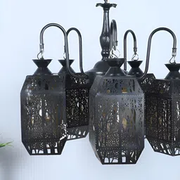 MFD HOME FURNISHING Black Textured Ceiling Lamp image 2