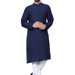 Aaryavar Striped Woven Design Mandarin Collar Thread Work Straight Kurta-picture-22