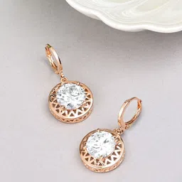 AMI Rose Gold-Plated Contemporary Cubic Zirconia Stone-Studded Drop Earrings-image-80