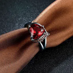 Yellow Chimes Rhodium-Plated & Red Crystal-Studded Finger Ring-picture-23