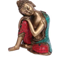 CraftVatika Gold-Toned & Red Handcrafted Resting Buddha Idol Showpiece-picture-31