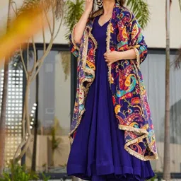 NARI DREAM Women Ethnic Motifs Solid Satin Anarkali Kurta with Palazzo & Dupatta image 3