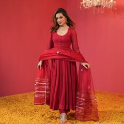 GoSriKi Anarkali Scoop Neck Kurta With Trousers And Dupatta-picture-39
