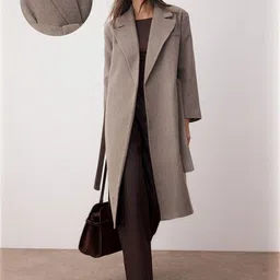 Trendyol Women Open Front Notched Collar Tie-Up Overcoat-image-43