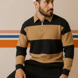 Try This Men Colourblocked Shirt Collar Sweatshirts-image-44