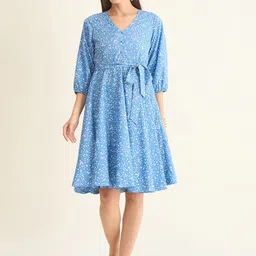aayu Women Printed Puff Sleeve Crepe Fit & Flare Dress-image-34