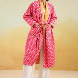 Jaipur Morni Floral Printed Pure Cotton Reversible Quilted Robe-picture-15