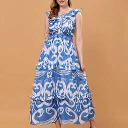 Louis Bayrad Women Paisley Print Layered Tiered Empire Maxi Cotton Dress-image-54