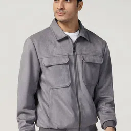 Blackberrys Men Spread Collar Solid Casual Bomber Jacket image 5