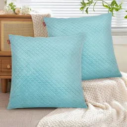 Tesmare Turquoise Blue Set of 2 Geometric Velvet Square Cushion Covers image 2