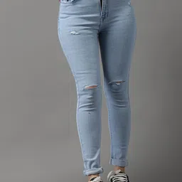 SHOWOFF Women Blue Jean Slim Fit High-Rise Low Distress Light Fade Stretchable Jeans-image-83