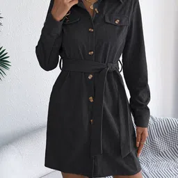 Mast & Harbour Women Solid Ribbed Shirt Dress-picture-27