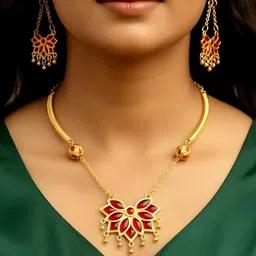 Balaji Gold Gold-Plated Floral Enamelled Ethnic Necklace And Earrings-image-51