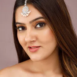 Rubans Silver-Plated White & Peach-Toned Kundan-Studded & Beaded Handcrafted Maang Tikka-picture-39