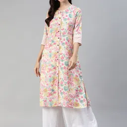 Divena Women White & Pink Floral Printed Kurta-image-81