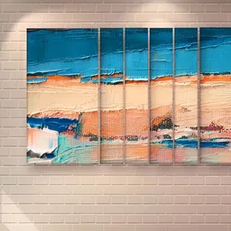 Casperme Blue & Orange 6 Pcs Modern Art Grill Frame Wooden Painting Wall Art-image-10
