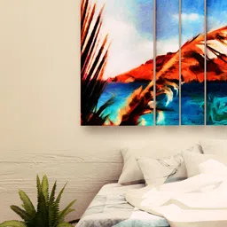Casperme Blue & Orange 6 Pieces Modern Art Grill Frame Wooden Wall Painting-image-29