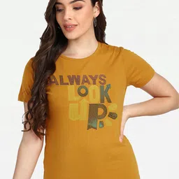 shashvi Women Mustard Yellow Embellished Cotton T-shirt-image-51
