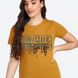 shashvi Women Mustard Yellow Typography PrintedT-shirt-picture-35