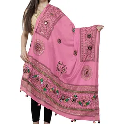 Exotic India Ethnic Motifs Embroidered  Mirror Work Pure Cotton Dupatta-picture-16