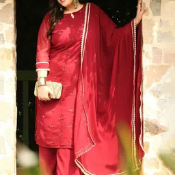 PrettyPlus by Desinoor.com Ethnic Motifs Embroidered Kurta with Palazzos & Dupatta-picture-19