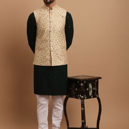 SOJANYA Ethnic Embroidered Sequinned Pure Cotton Kurta & Churidar With Nehru Jacket-picture-20