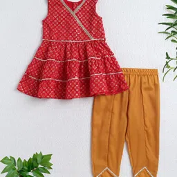 The Magic Wand Girls Ethnic Motifs Printed V-Neck Tiered Gotta Patti Kurta With Trousers-picture-37