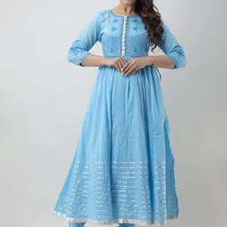 A&K Embroidered Thread Work Pure Cotton Anarkali Kurta with Churidar & Dupatta image 5