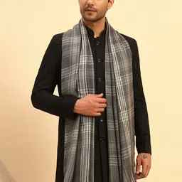 Pashmoda Men Woven Design Checked Woolen Stoles-image-56