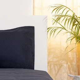 Oyvu Navy Blue Self Design Tencel 400TC Queen Bedsheet with 2 Pillow Covers 78 x 60 Inch image 3