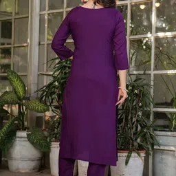 KALINI Women Purple Embroidered Thread Work Kurta with Trousers & With Dupatta image 4