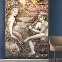 999Store Taupe & White Trees Woman and Man Sitting Mural Self-Adhesive Wallpaper-picture-42