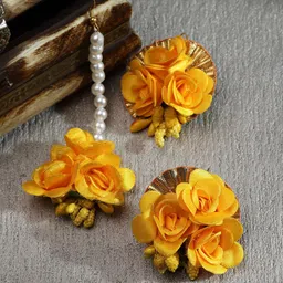 ZENEME Gold-Plated Floral Maang Tikka & Necklace & Earrings-picture-37