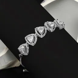 Yellow Chimes Women Silver-Toned & White American Diamond Rhodium-Plated Wraparound Bracelet-image-75