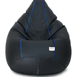 sattva Classic XXL Bean Bag with Beans in Black Colour with Royal Blue Piping image 4