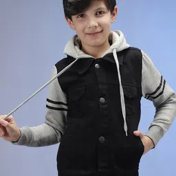 Instafab Boys Colourblocked Hooded Windcheater Denim Jacket-picture-53