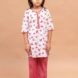 Sangria Girls Floral Printed Pure Cotton Straight Kurta With Trousers-picture-24
